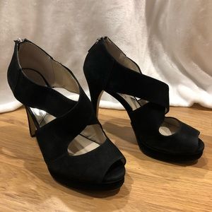 Michael Kors strapy velvet peep toe heels